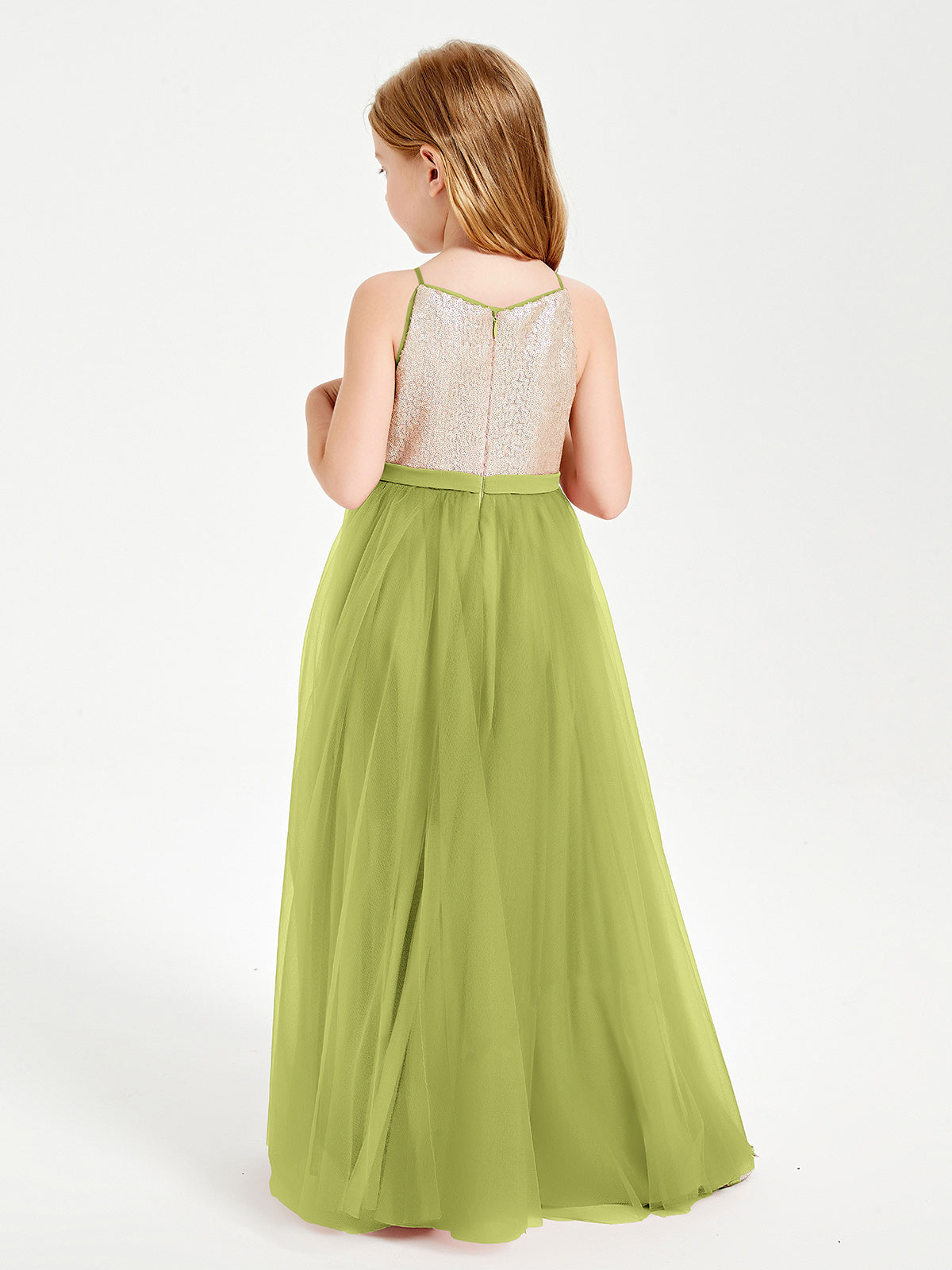 Long Junior Bridesmaid Gown Sequined Top Tulle Skirt Clover